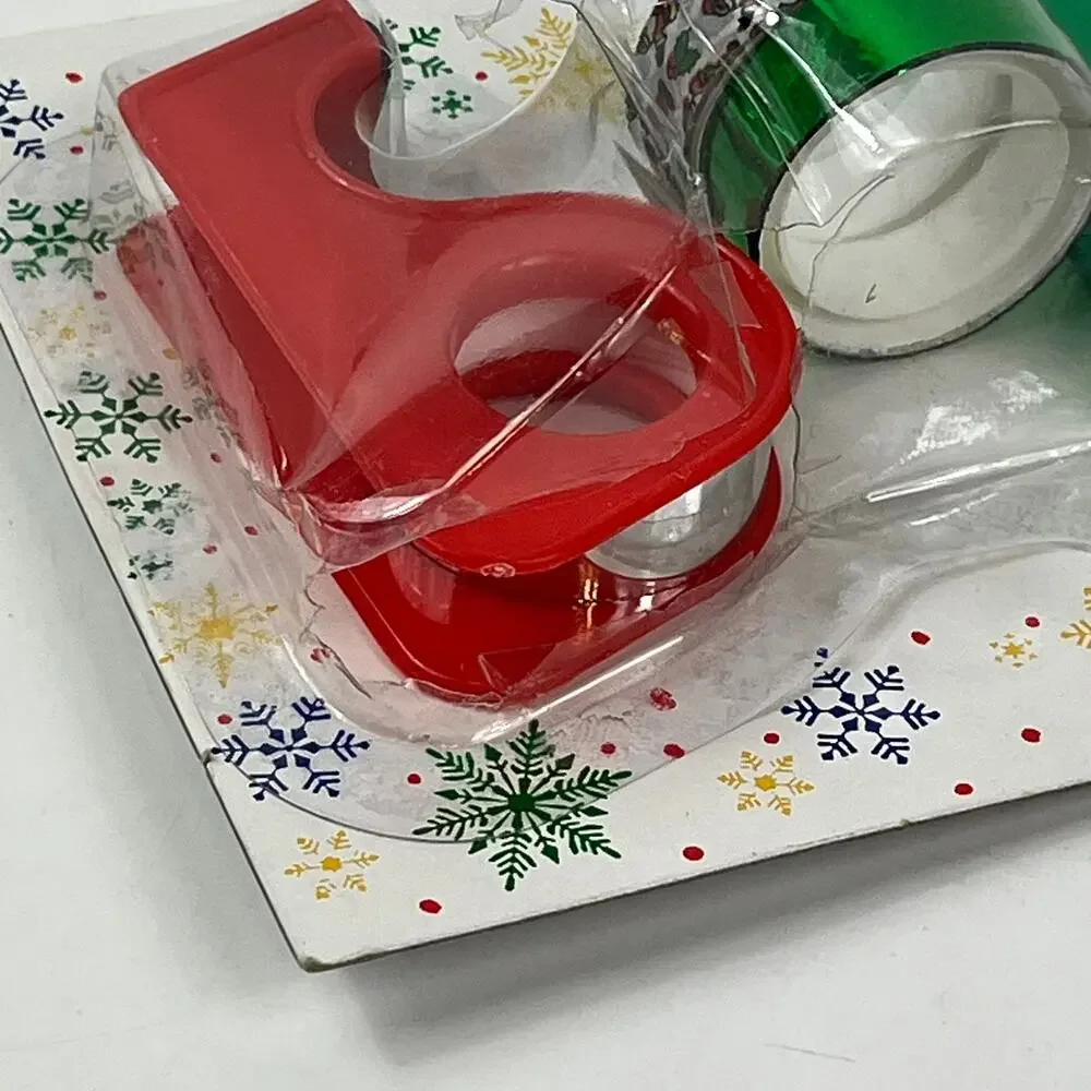 Vtg Christmas Tape Set 3 Mini Dispensers Foil & Patterned Rolls 1990s Taiwan